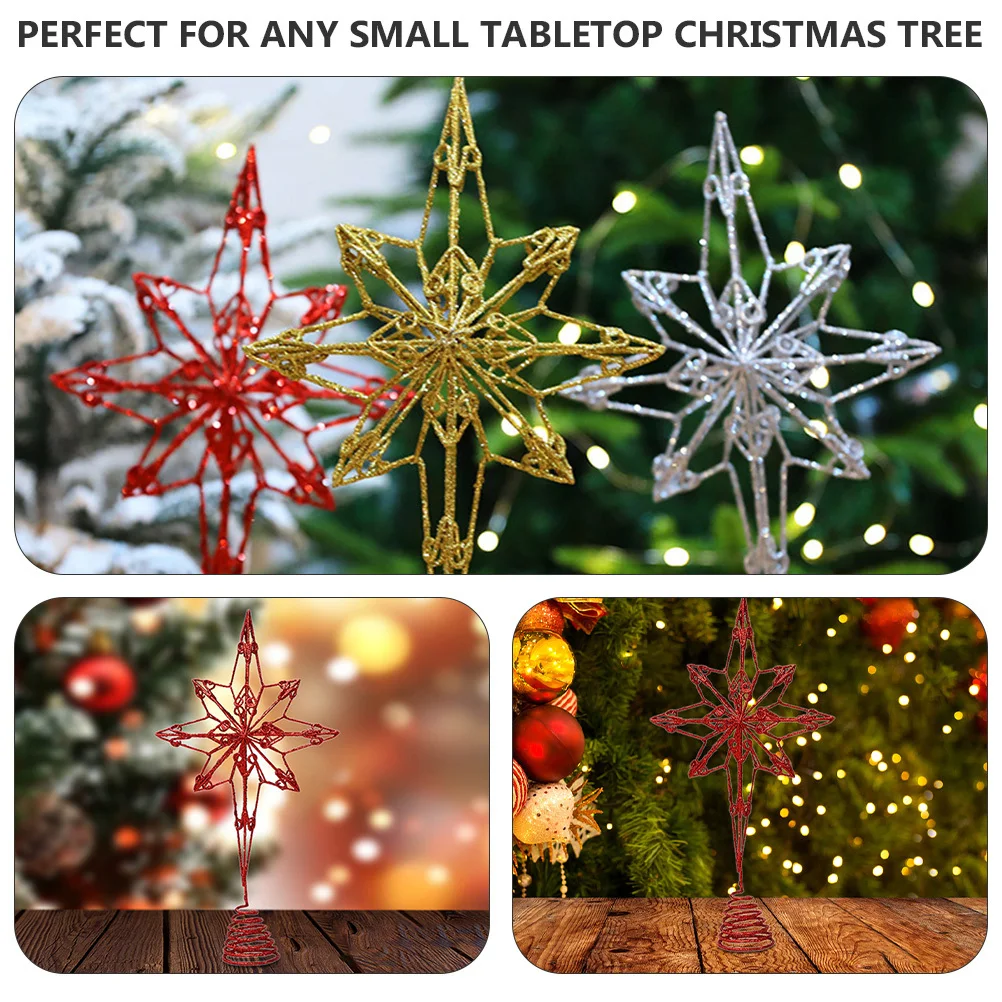 

1Pcs Christmas Tree Topper Eight Pointed Star Gold Color Easy Use for Small Tabletop Xmas Tree Party Decoration