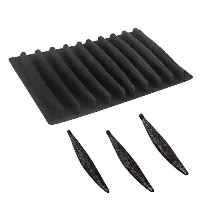 1Pcs Kitchen Bakeware Dessert Tools 10 Cell Vanilla Pod Design Food Grade Silicone Chocolate Mousse Cake Mold