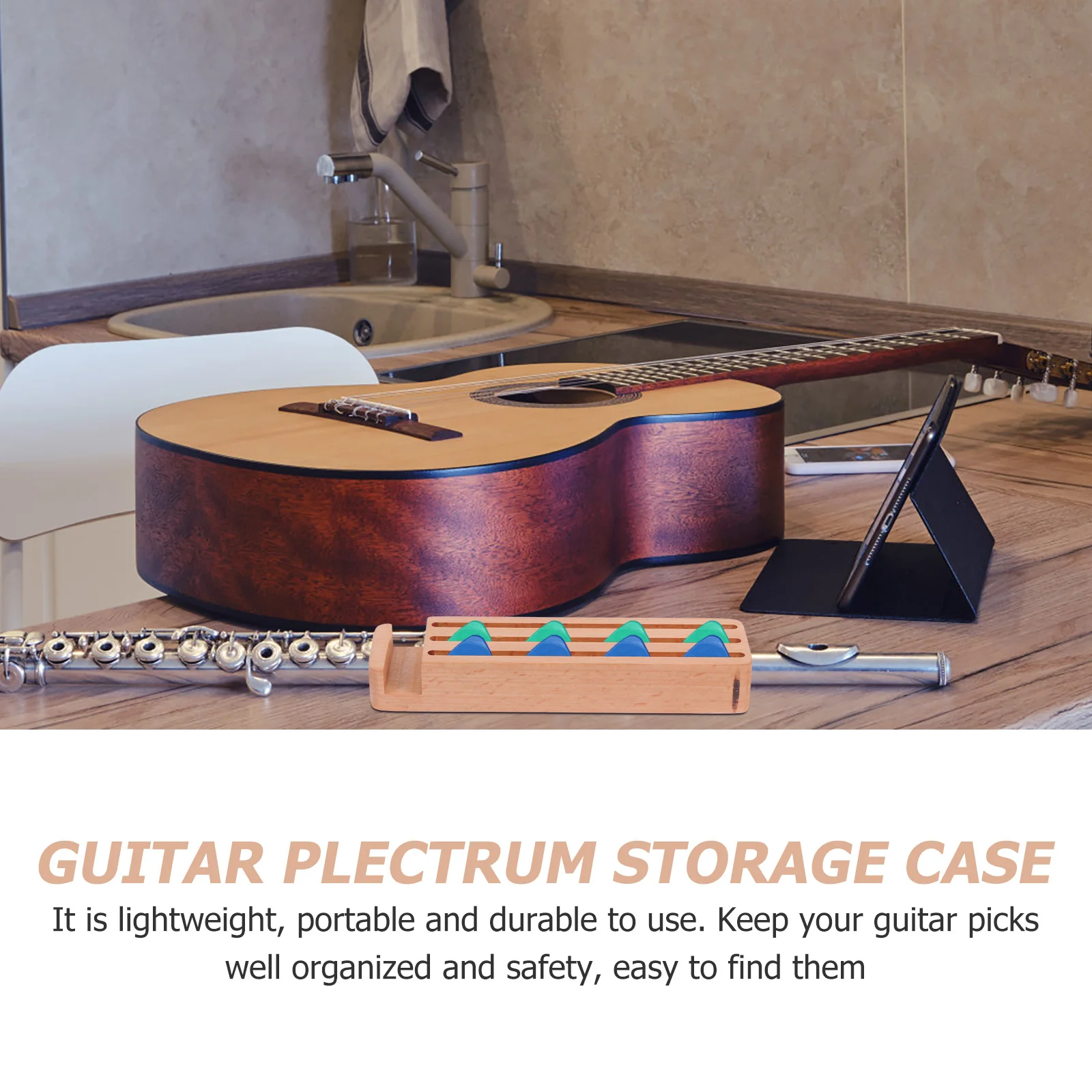

Guitar Case Container for Gyitar Picks Wooden Beech Holder Stand Electric