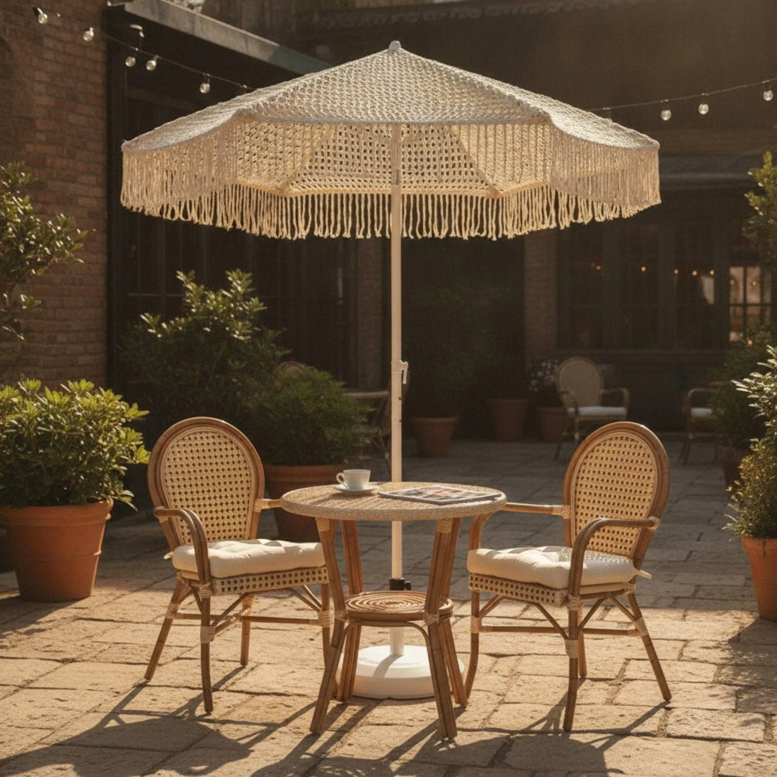 Umbrella with Tassels Decorative Woven Umbrella Fringe Umbrella Foldable Umbrella with Tassels Stylish for Patio, Garden
