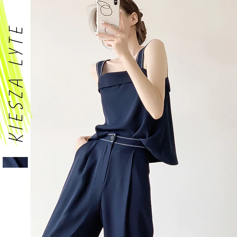 

Summer Women's 2 Piece Set 2024 Loose Camisole Top And Long Wide Leg Pants Sets Casual Elegant Mujer Suit