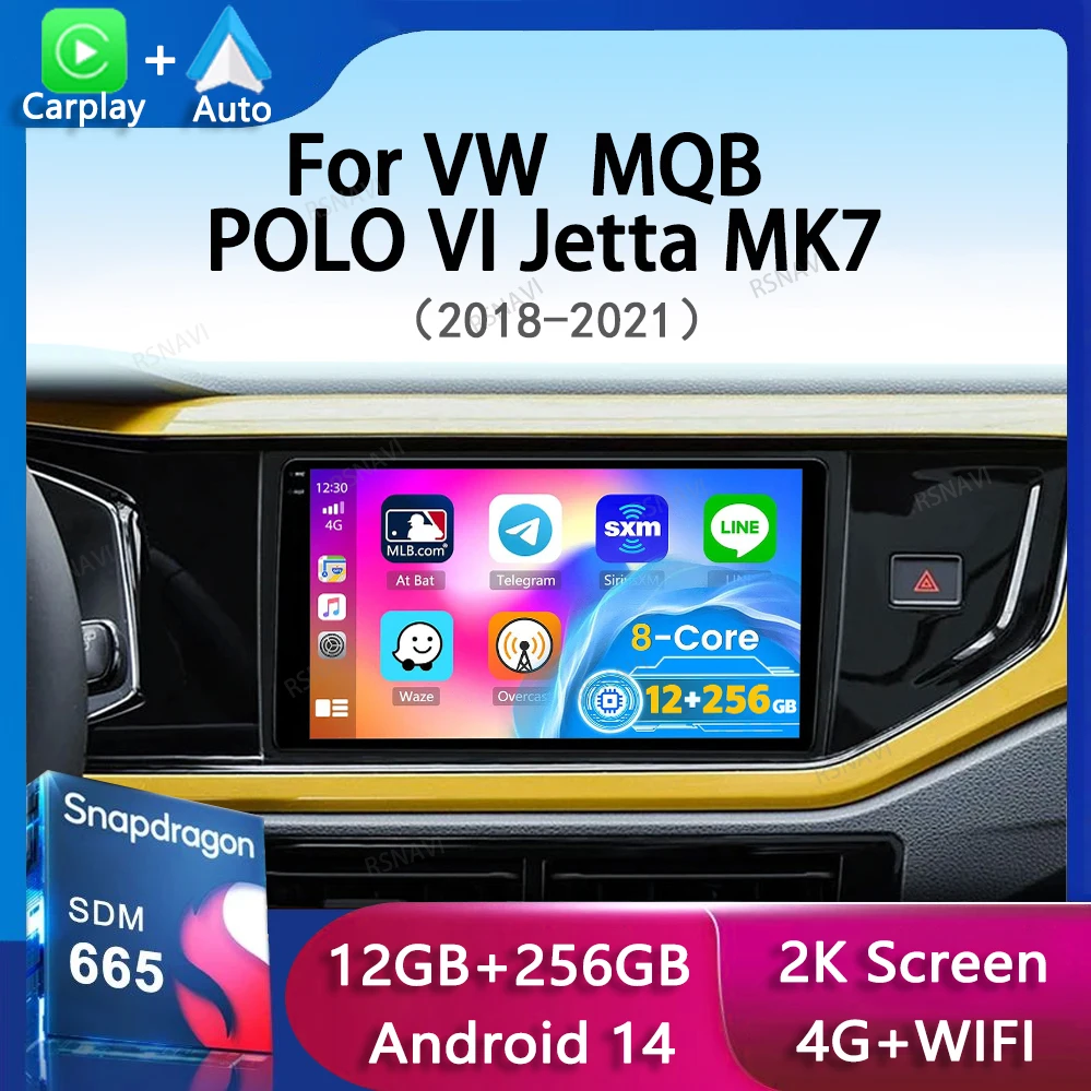 Android 14 Carplay Auto for VW Volkswagen MQB POLO VI Jetta MK7 2018-2020 2021 Car Radio Stereo Video Multimedia Player GPS WIFI