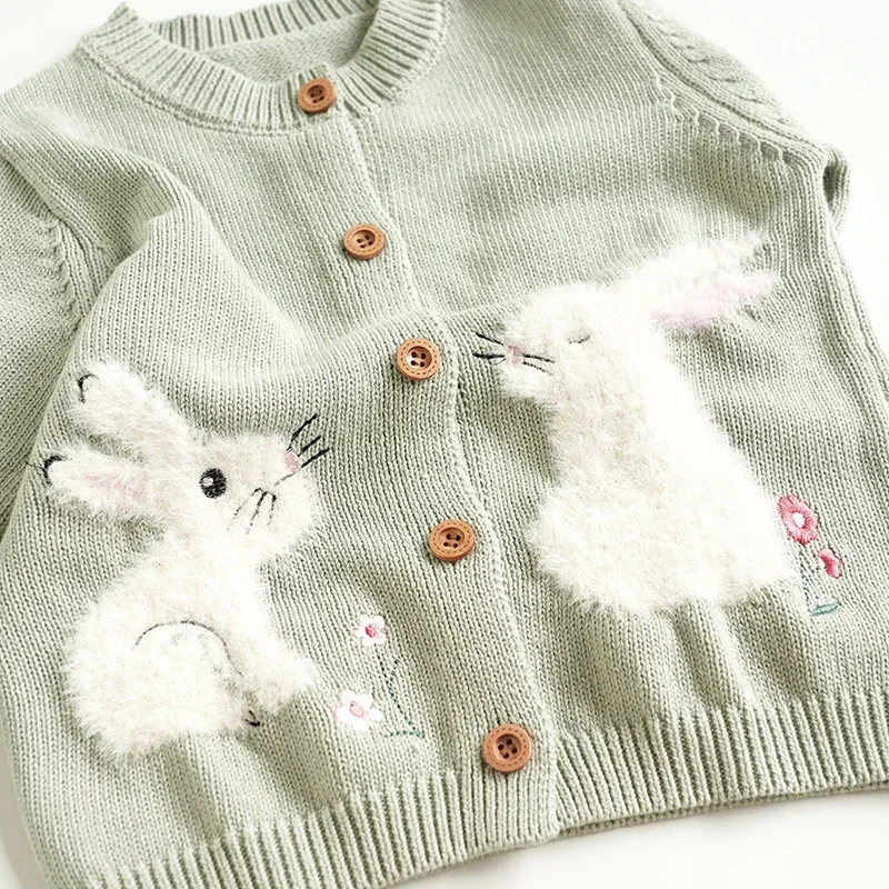 Baby Cardigan Sweater Spring Baby Sweater Baby Girl Boy Clothes Hand-embroidered Cartoon Rabbit Clothing Autumn Infant Coat