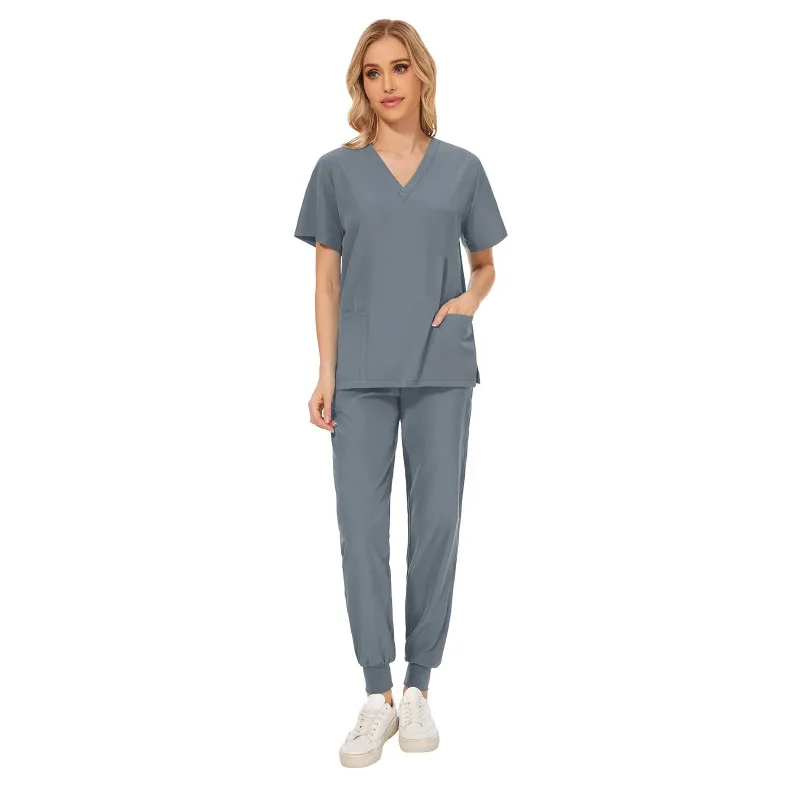 Women V-neck Short Sleeve Scrubs Surgical Nursing Uniforms Nurse Pocket Workwear Dentist Medical Uniforms Clinic Scrub Suit