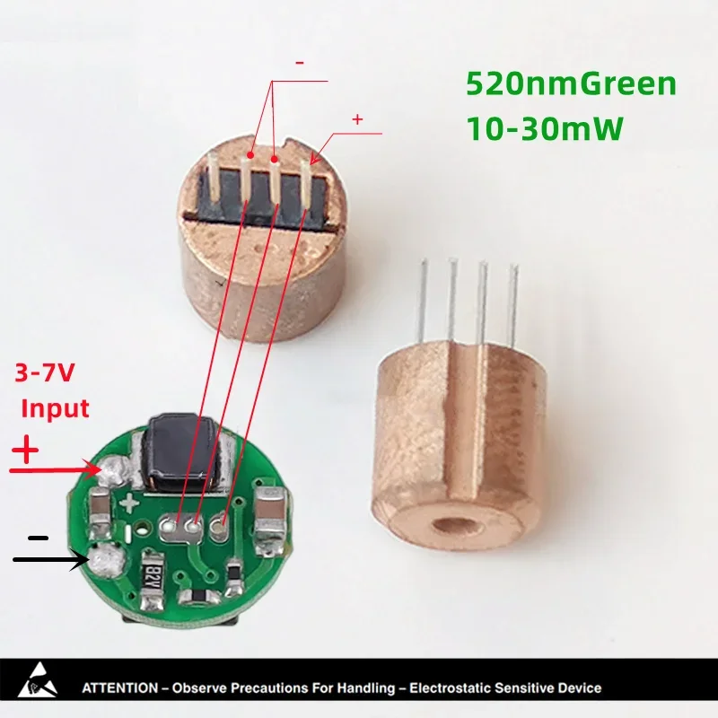وحدة صمام ثنائي ليزر أخضر 520 نانومتر 35 ميجاوات، مكون بصري ذاتي الصنع GH15130C8C لمشروع التصميم الإلكتروني