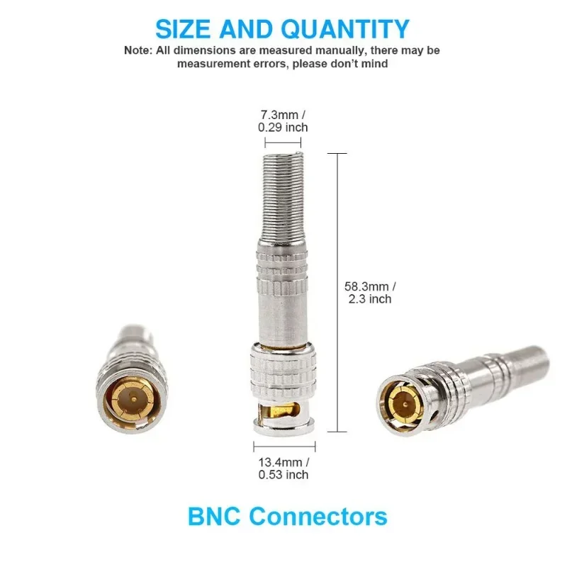 5ชิ้น/10ชิ้น BNC ขั้วต่อ BNC ตัวผู้ไร้บัดกรีสำหรับกล้องวงจรปิดระบบรักษาความปลอดภัยกล้องวงจรปิดแบบมีสาย JR-B25ชุดระบบรักษาความปลอดภัย