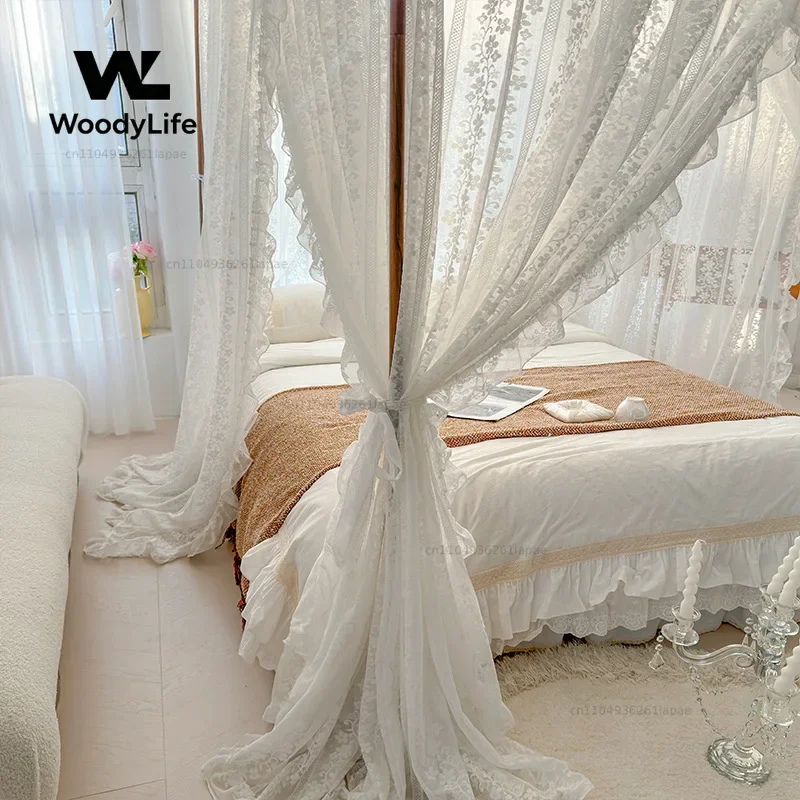 Summer French Lace Floor Mosquito Net Princess Style High-end Court Three-door Encrypted Bedspread Thickened