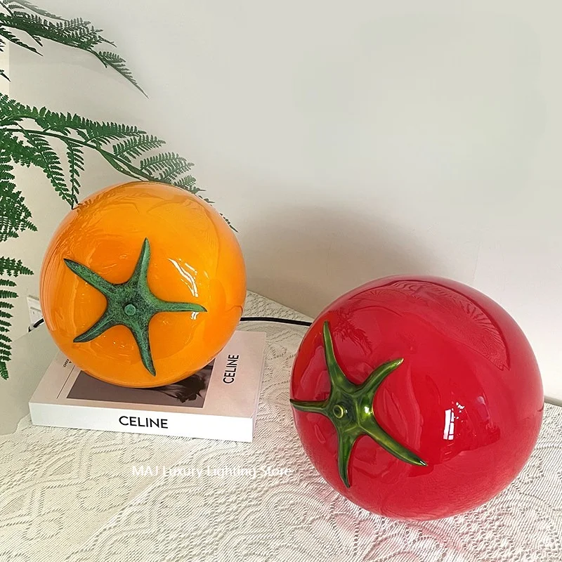 Modern Tomato Glass Table Lamp Home Decor Nightlight Bedroom Bedside Atmosphere Light Tomato Lamp Gift Ornaments Night Stand