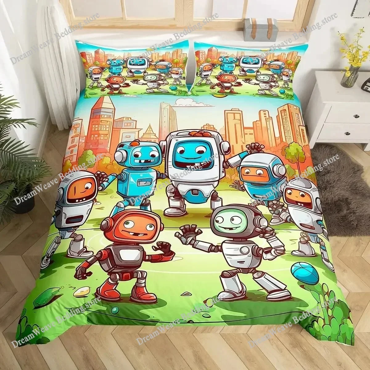 

3D Print Robot Rocket Duvet Cover King Queen Size,Kids Boys Spaceship Bedding Set Starry Galaxy Universe Planet Quilt Cover