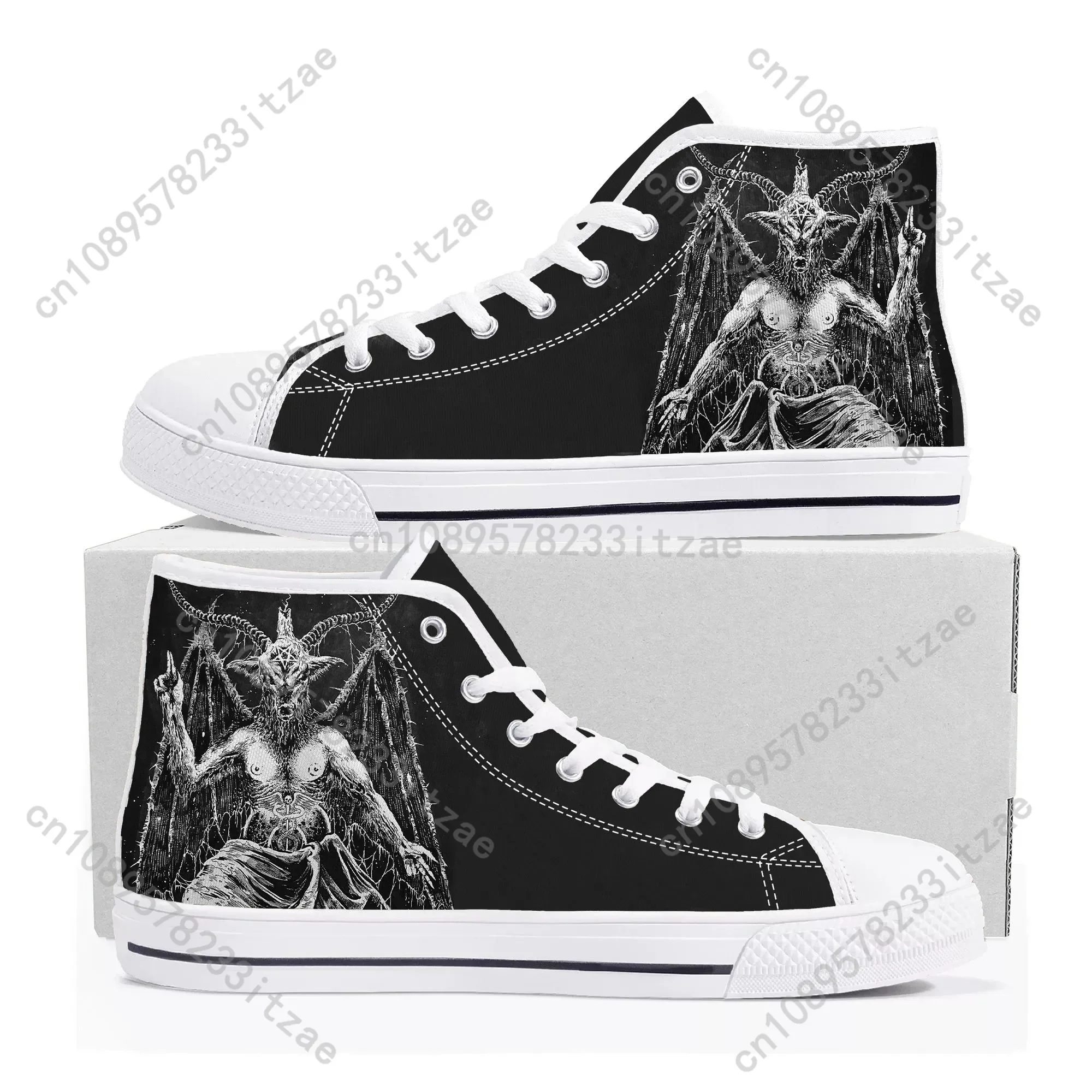 Pentagram Baphomet Satan Satanic Goth Gothic Goat High Top Sneakers Mens Womens Teenager Canvas Sneaker Casual Custom Made Shoes