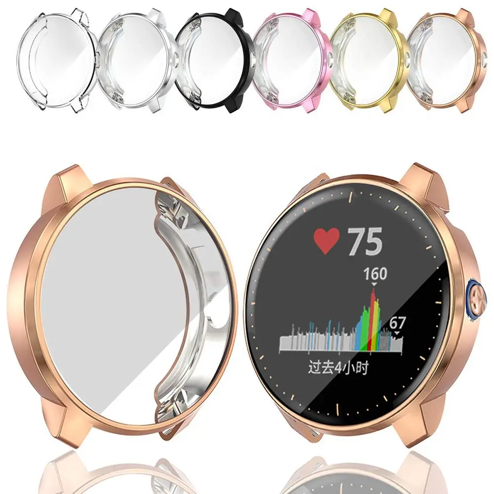 Luxury Electroplated Slim Screen Film Silicone Shell TPU Watch Case Protective Cover For Garmin vivoactive 3 Music