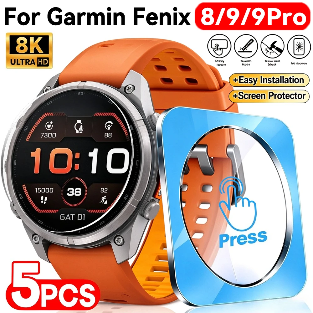 1-5Pack Screen Protector for Garmin Fenix 8 9 Pro 43mm 47mm 51mm Easy Installation 9H Hardness Tempered Glass Anti-Scratch Film