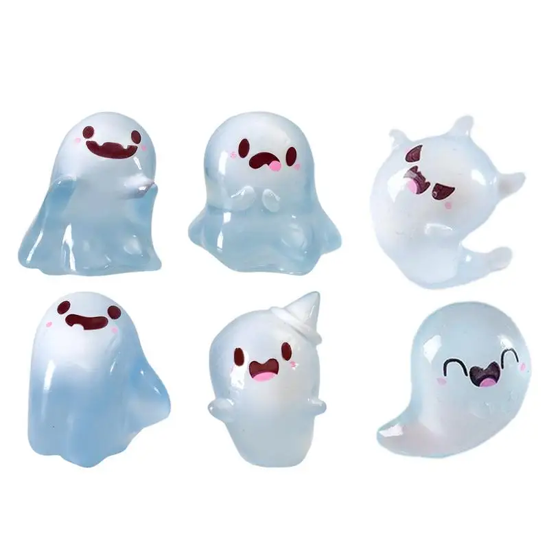 6PCS Cute Mini Halloween Ghost Dolls Night Glow Micros Landscape Ornaments D-IY Desktop Decoration Kawaii Crafts