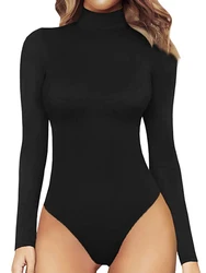 Women's Mock Turtle Neck Sleeveless Tank Tops/Long Sleeve Bodysuit Jumpsuit