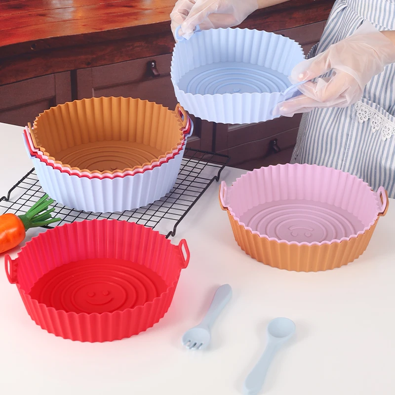 Forros de silicone para fritadeira a ar, redondos, seguros para alimentos, antiaderentes, reutilizáveis, substituição de papel de forro de pergaminho,