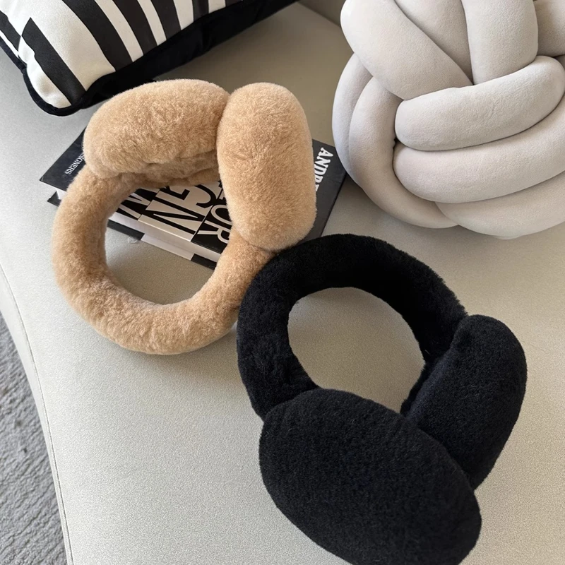 패션 휴대용 귀마개 야외 감기 보호 여성 남성 천연 양모 귀마개 접이식 귀고리 부드러운 플러시 따뜻한 귀마개