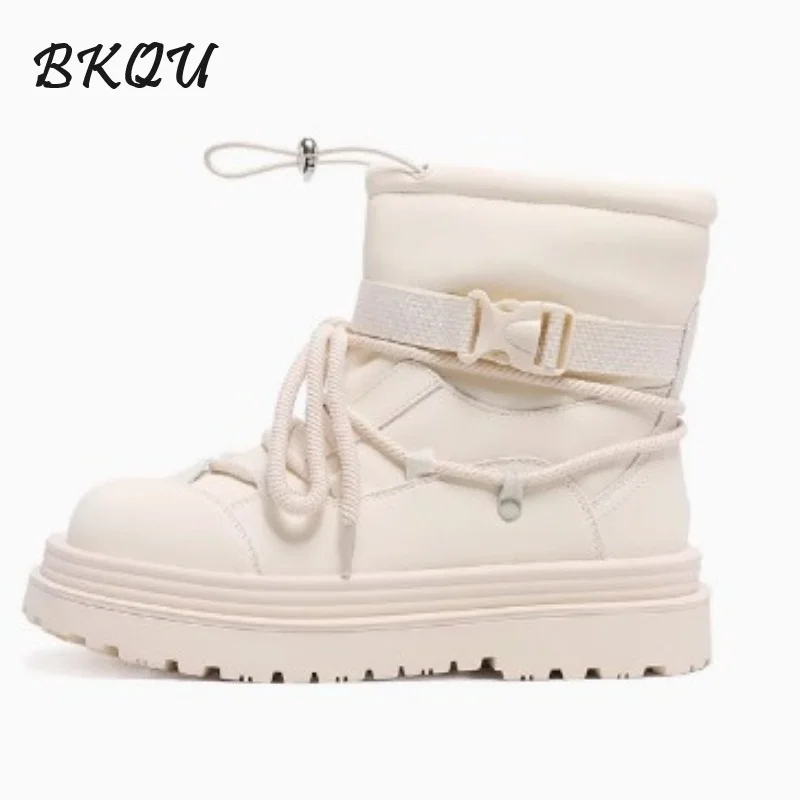 

BKQU Wool Inlined Platform Muffin Snow Boots for Women 2024 Autumn/winter New All-match Warm Fluffy and Fleece Ankle Boots