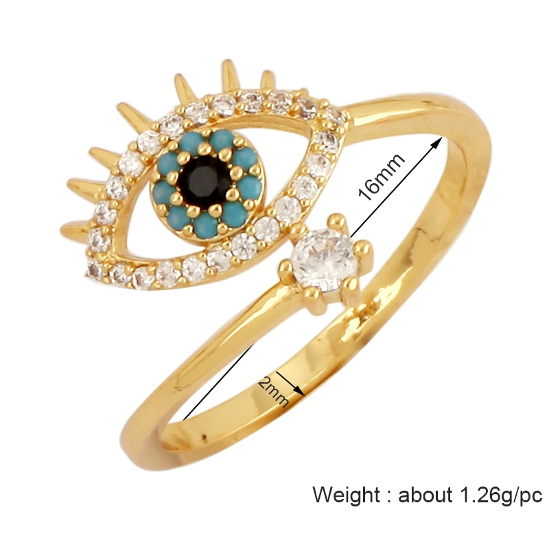 Anillo de dedo de circón recubierto de esmalte colorido, ojo único de Latón chapado en oro de 18K, anillos abiertos ajustables, hallazgos de