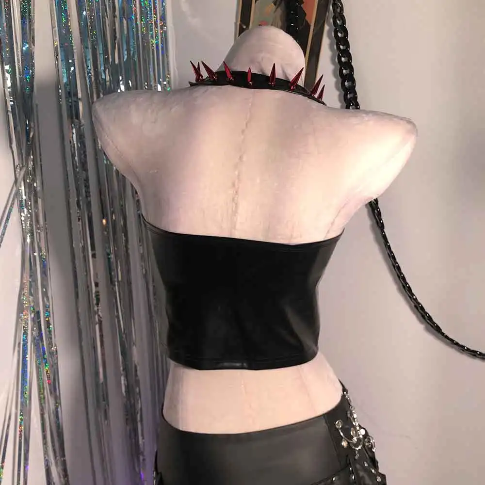 Grunge Emo FAI DA TE Spike Borchiato Rivetto Eco Teschio Y2K TOP anni '90 E-Girls Punk Rock Kawaii Carro Armato Gotico Hip Hop Adolescente Harajuku Goth