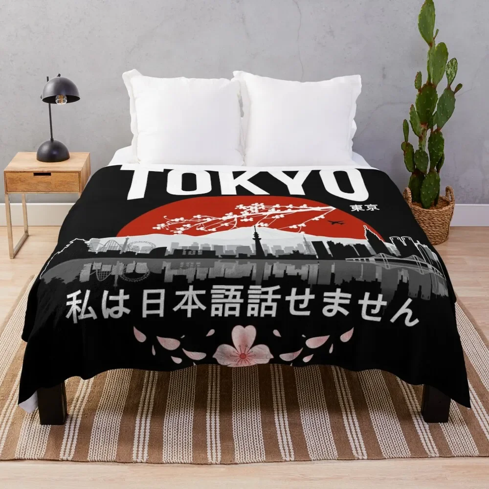 Tokyo - I don’t speak Japanese: White Version Throw Blanket Sleeping Bag Plaid on the sofa Blankets