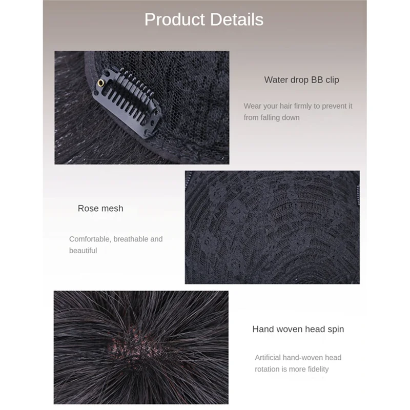 

Men's Natural Black Clip-On Toupee Hair Men The Top Of The Head Wigs Replacement Wigs (B)