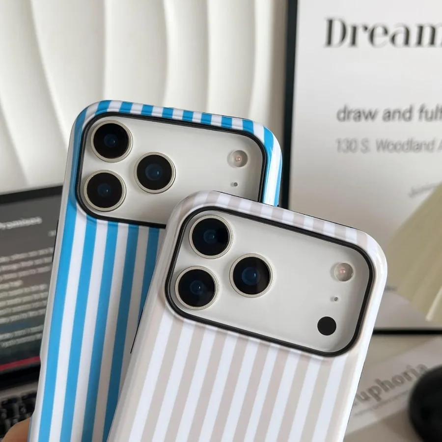 حافظة هاتف مخططة جمالية لطيفة للنساء والفتيات متوافقة مع هاتف iPhone 17 Pro المقاوم للصدمات من مادة TPU وغطاء حماية صلب للكمبيوتر الشخصي