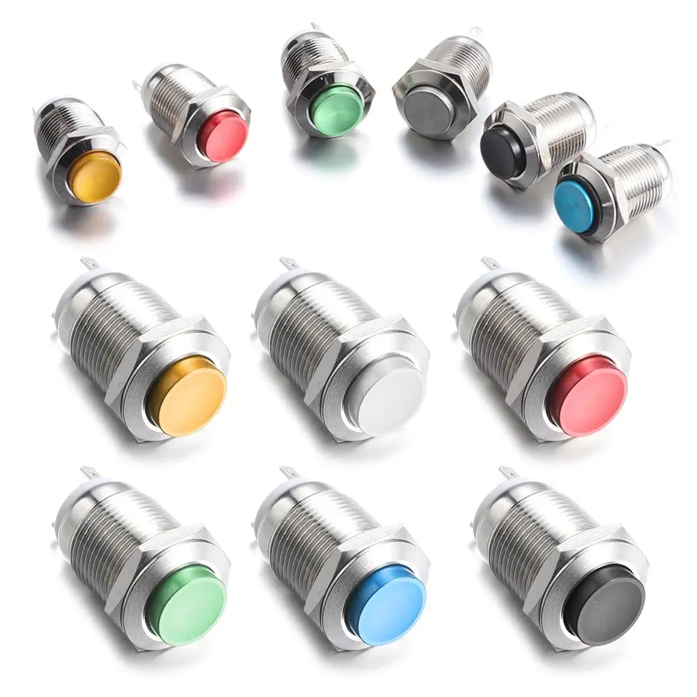 High Round Waterproof 250V 12mm Metal Momentary Push Button Switch