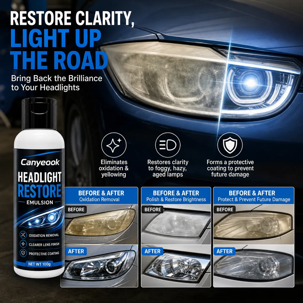 CANYEOOK Headlight Restorer Cream 100g - Remove Yellow Oxidation Restore Clear Bright Lens UV Protective Coating for Car