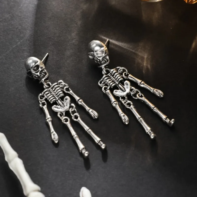 Creative Halloween Skull Dangle Stud Earrings for Women Gothic All Saints\' Day Jewelry Metal Drop Statement Pierced Ear Gifts