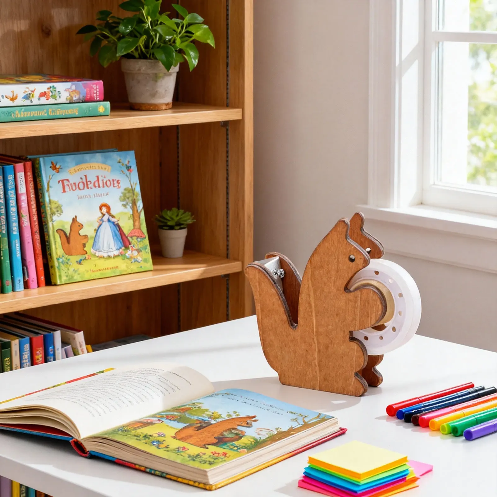 

Милый настольный диспенсер для скотча в виде белки, деревянный держатель для ленты с прочным резаком, портативные маленькие офисные принадлежности, подарок на день рождения