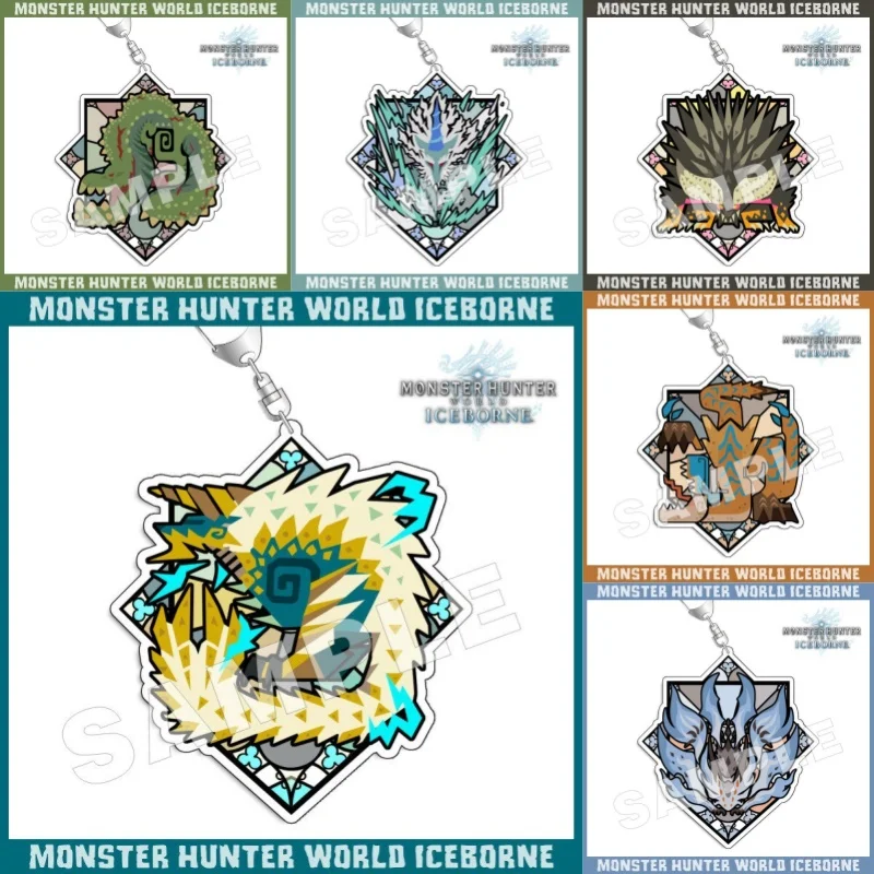 Monster Hunter World: Iceborne Stained Mascot Collection Acrylic Pendant Keychains Zinogre Deviljho Cartoon Pendant 6cm