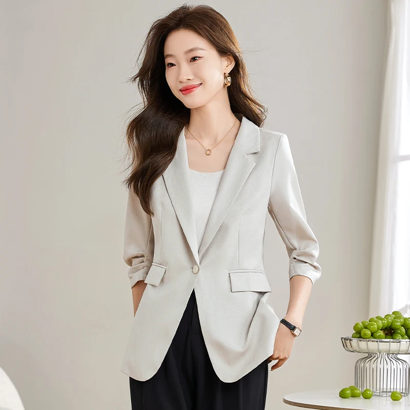 

Commuter One-button Professional Three-quarter Sleeve Women's Suit Jacket 2024 New Summer Simple Blazer Thin All-match Suit Top