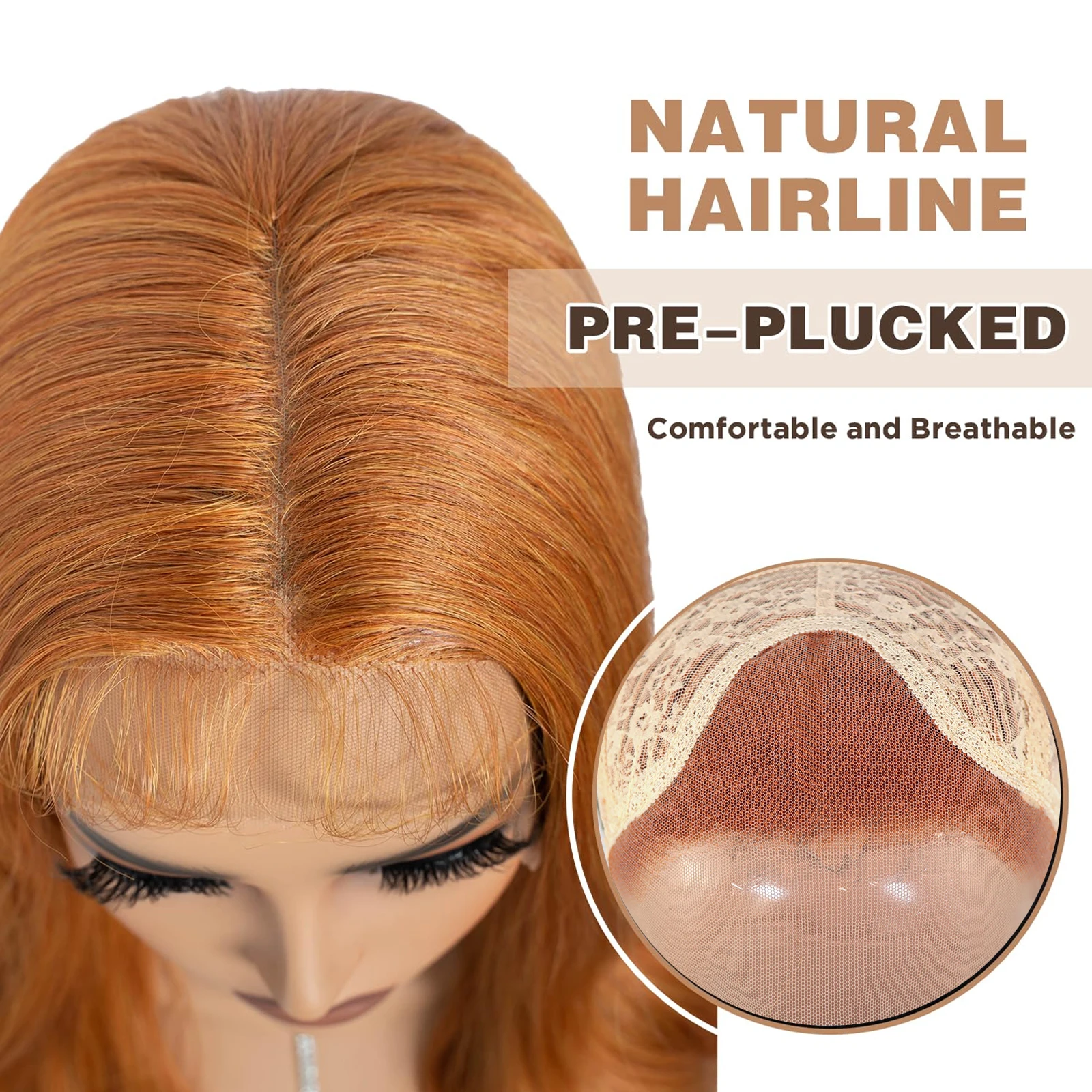 Longo ondulado perucas dianteiras do laço para preto feminino cosplay gengibre laranja cabelo sintético peruca frontal do laço com cabelo do bebê perucas de onda natural