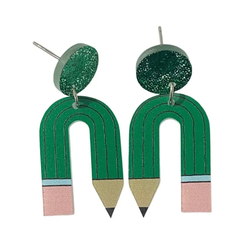 Teacher's Day Gift: Stylish Geometric Colored Pencil Printed Earrings Acrylic Jewelry Teachers Day Gifts Decoration Jewelry Gift