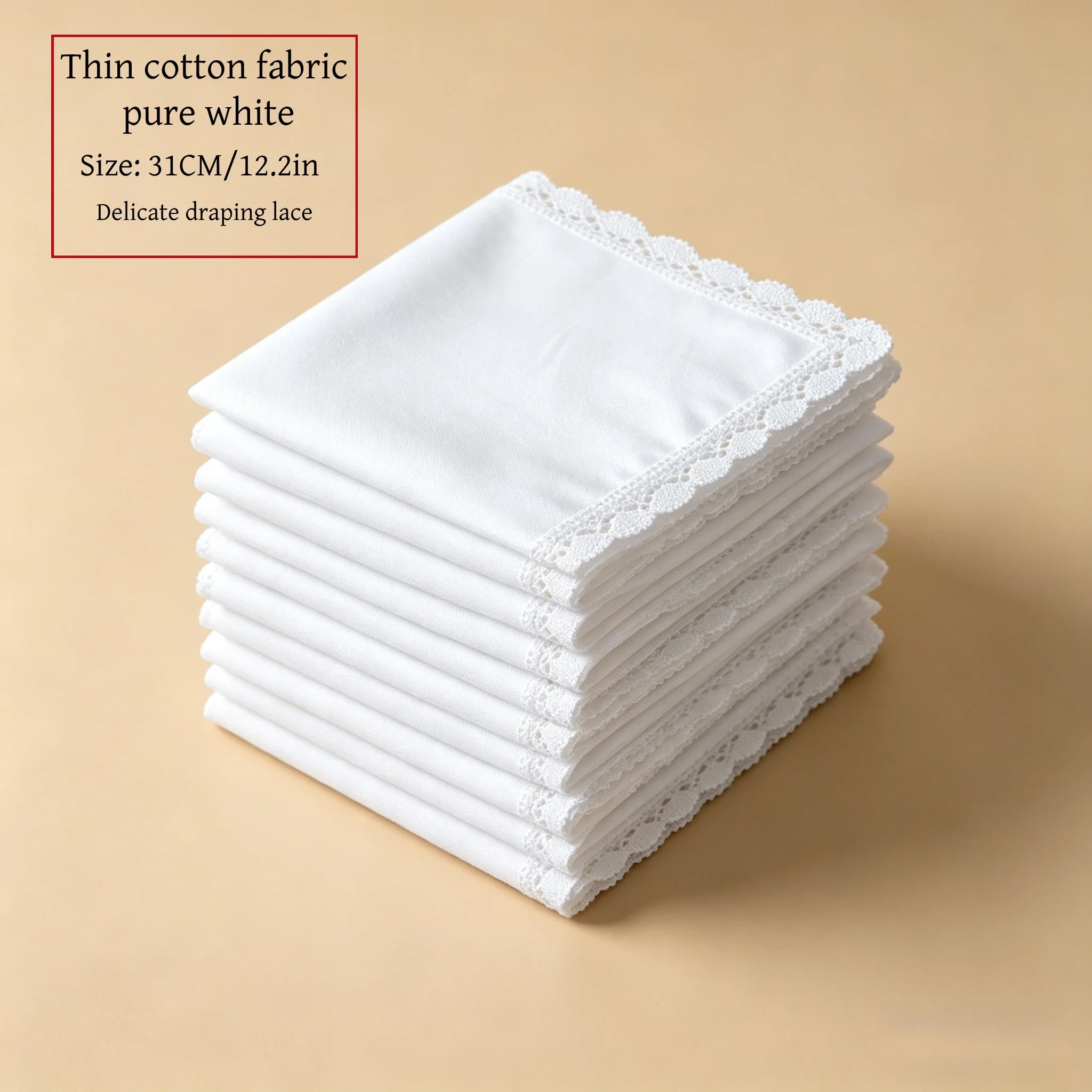 3/6 Pack 31cm/12.2in Thin Pure Cotton White Lace Handkerchiefs Unisex Wedding Keepsake