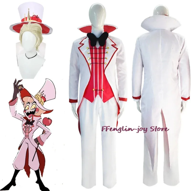 2025 yiyi Hazbin Lucifer Anime Hotel Morningstar Cosplay disfraz peluca papá traje blanco diablo infierno fiesta de Halloween adulto M