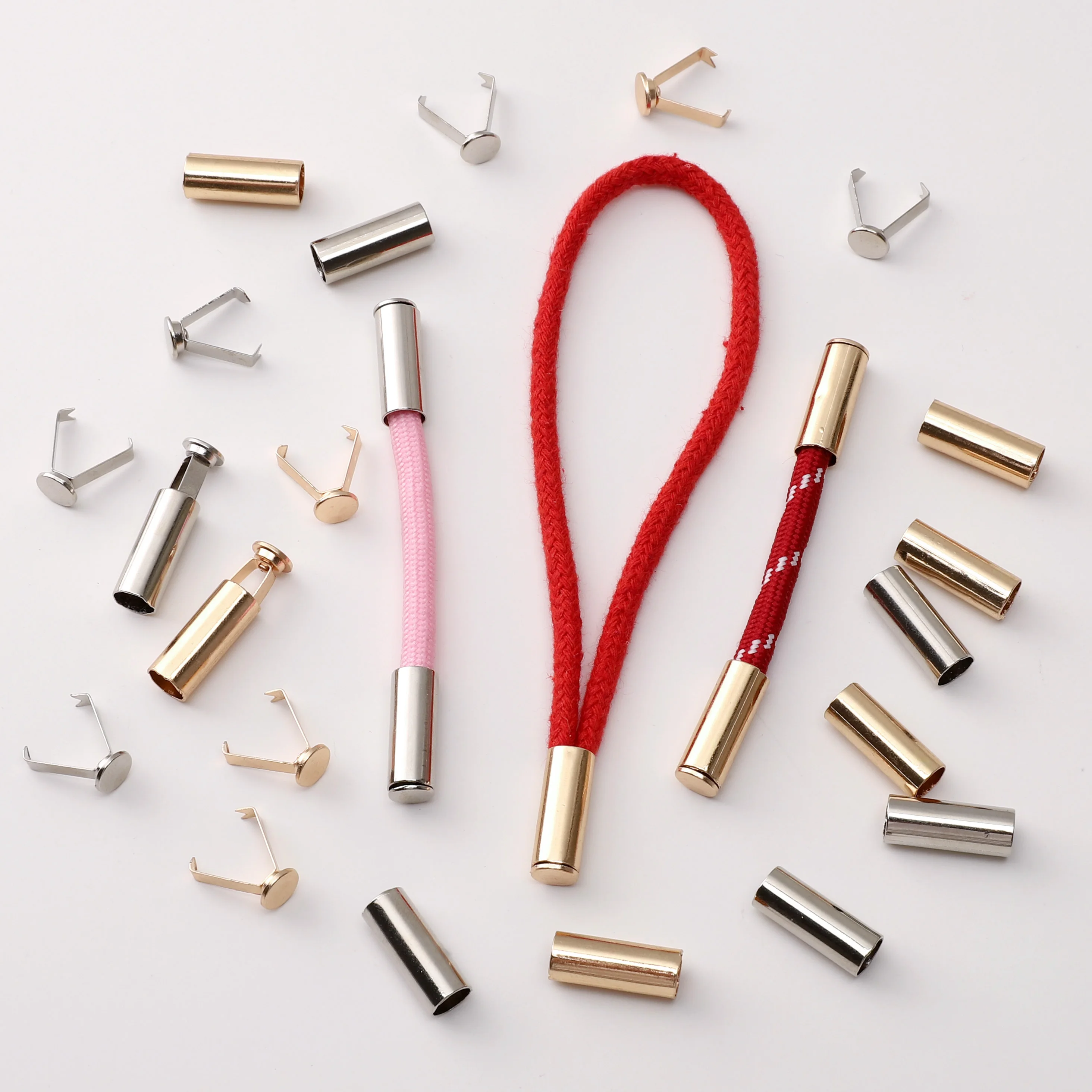 6 Sets Metal Rope Ends Stopper Button Cord End Lock Cap Hanging Bell Buckle DIY Bag Shoes Garment Lanyard Accessories
