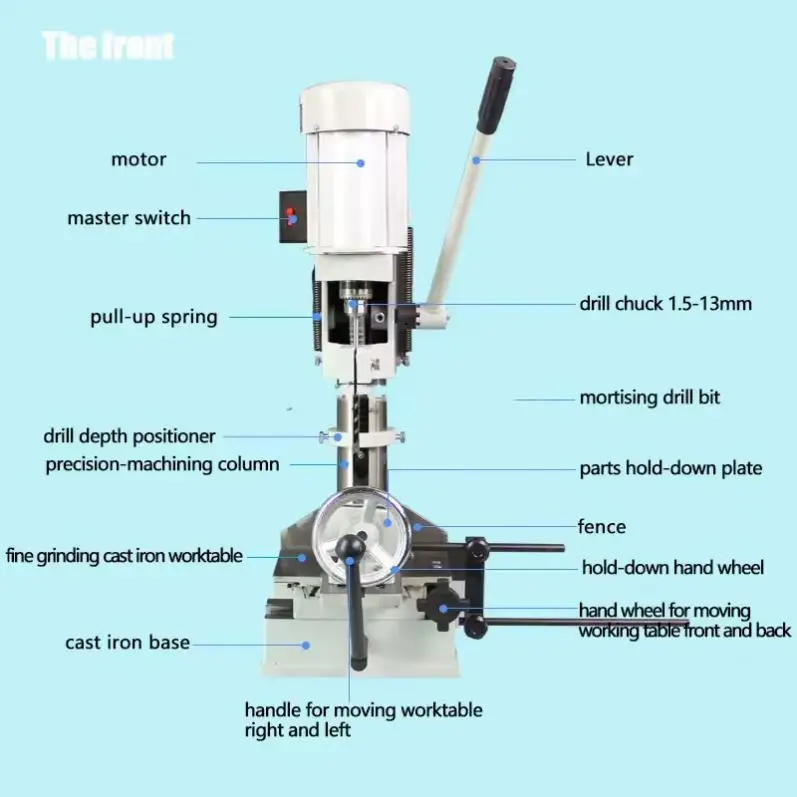 Dust Extraction Wood Mortising Machine Punching and Square Drilling All-in-One Woodworking Tool