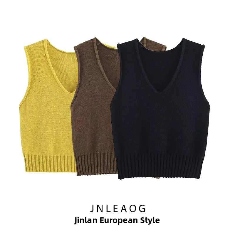 JNLEAOG Faionable V-Ne Color Vest Donna Autunno Nuovo Sle Design versatile Pendolarismo Fibra di poliestere Senza bottone