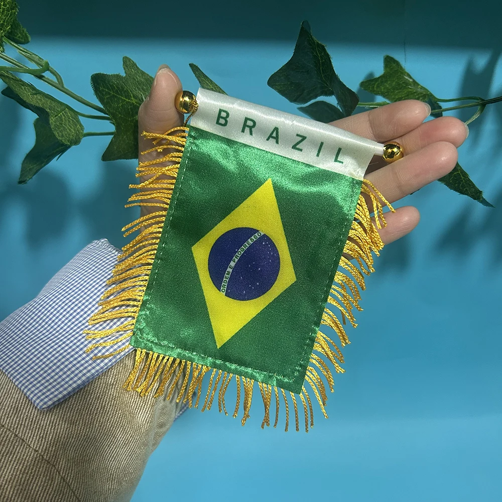 (SKY FLAG) Brazil Car Window Flag 8*12cm Polyester Double Side Printed Brazil Hanging Pennant Flags Brasil Mini Flag