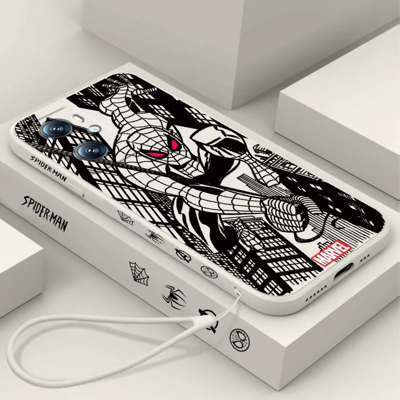 Marvel Spider-Man Popular For OPPO Find X5 A11 A16K A53 A98 A3 A57 A72 A73 A96 A74 A9 A5 5G Liquid Left Rope Phone Case