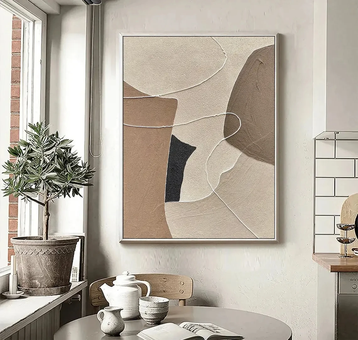 Handmade Textured Wall Art, Beige, Brown, Abstract Oil Painting on Canvas, Neutral, Large Wall Decor, Home Decoration