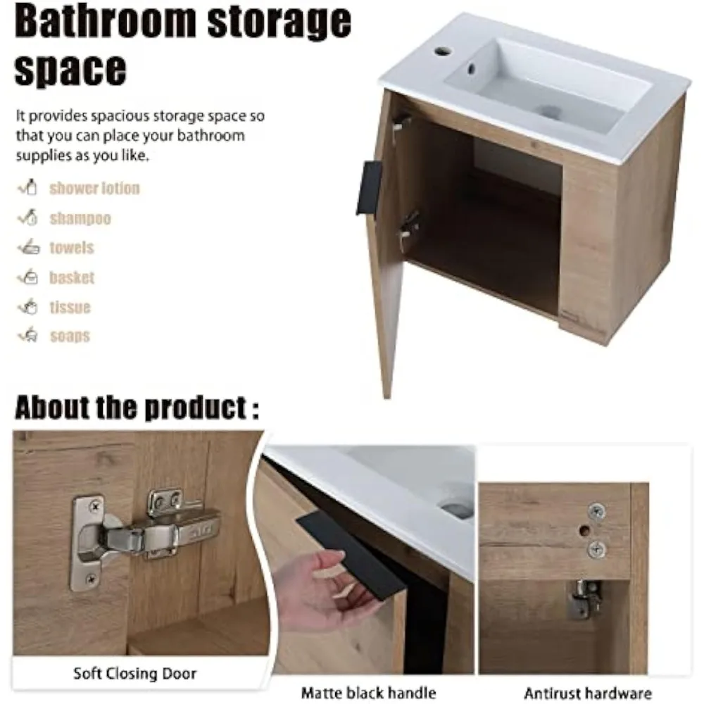 22 Bathroom Vanity with Sink, 22 Inch Floating Bathroom Vanity for Small Space, Single Sink Bathroom Vanity Combo, Modern Bathro