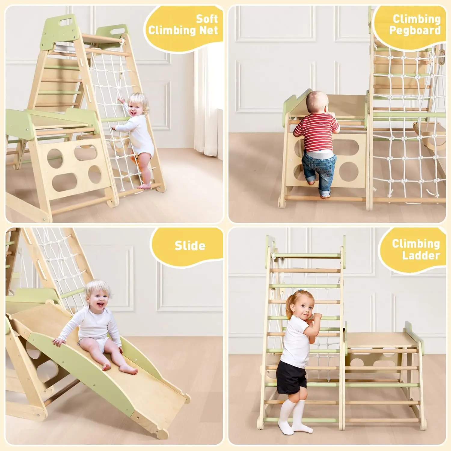 Gym dans la jungle d'intérieur 12 en 1 pour tout-petits, aire de jeux intérieure de jouets d'escalade pour tout-petits, activité intérieure avec balançoire, filet d'escalade, Detacha