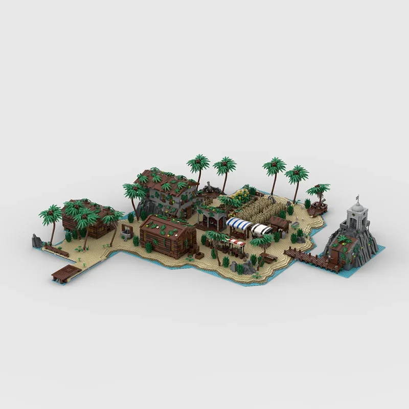 ปราสาทยุคกลางรุ่น Moc Building Block Modular Pirate Island Bay รุ่นเทคโนโลยีอิฐ DIY Assembly สร้างของเล่นวันหยุดของขวัญ