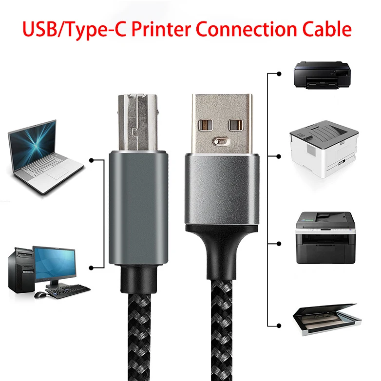 

Premium Braided USB-B Printer Cord - Tinned Copper Core, Anti-Tear Design, Stable Data Transfer
