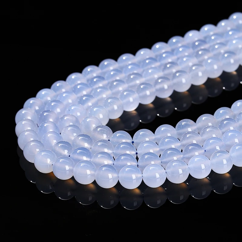 8 10mm Natural Blue Chalcedony Bead Round Loose Spacer Stone Bead For Jewelry Making Diy Necklace Bracelet Accessory 15" Inch