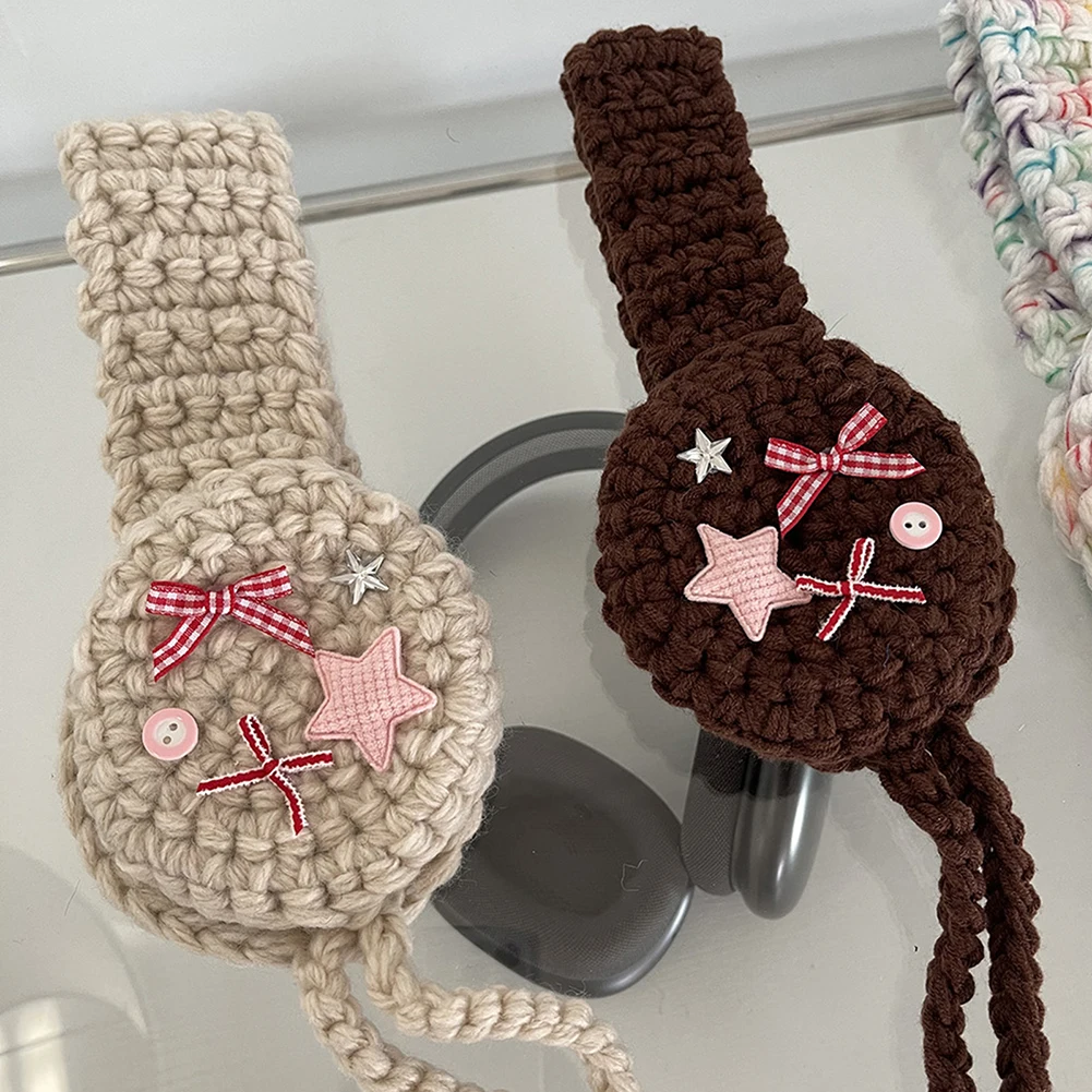 New Small Star Bowknot Woven Earmuffs Personalized Warming Ears Cover for Outdoors Warm Knitted Earflap for Autumn Winter