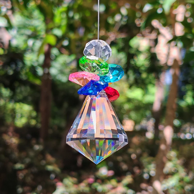 1pc/2pcs Colorful Crystal Sun Catcher Rainbow Maker with Hanging Chain Home Decorative Prism
