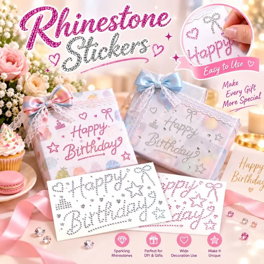 Self Adhesive Rhinestone Stickers Letter Heart And Star Pattern Message Stickers Sparkle Finish Multiple Color Options